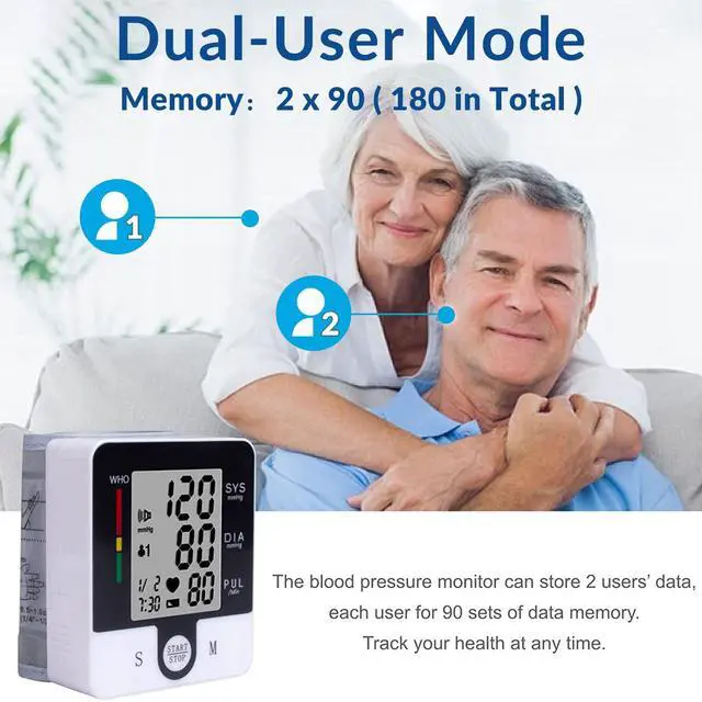 Alt view image 3 of 7 - Wrist Blood Pressure Monitor for Home Use, Automatic Talking Wrist Blood Pressure Cuff, Adjustable BP Cuff for Adult Digital Large LCD Display with Battery and Carrying Case