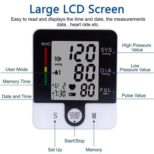 Alt view image 4 of 7 - Wrist Blood Pressure Monitor for Home Use, Automatic Talking Wrist Blood Pressure Cuff, Adjustable BP Cuff for Adult Digital Large LCD Display with Battery and Carrying Case