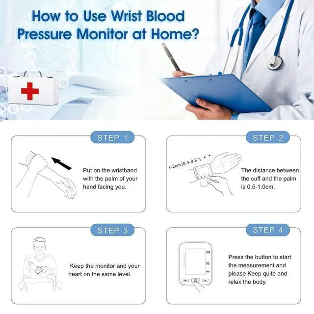 Alt view image 7 of 7 - Wrist Blood Pressure Monitor for Home Use, Automatic Talking Wrist Blood Pressure Cuff, Adjustable BP Cuff for Adult Digital Large LCD Display with Battery and Carrying Case