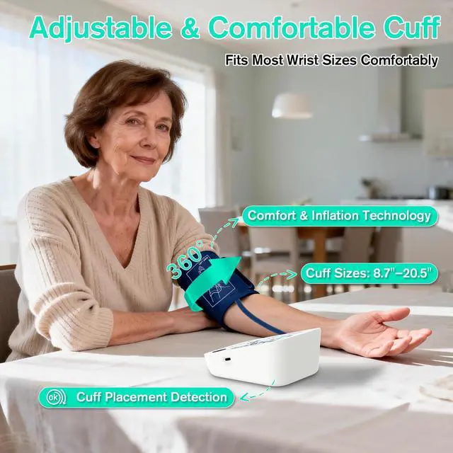 Alt view image 6 of 7 - Upper Arm Blood Pressure Monitor Large LCD Display BP Machine, 2-User 240 Memory, Irregular Heartbeat Detection, Wide Cuff 8.7"-20.5", Type-C Power