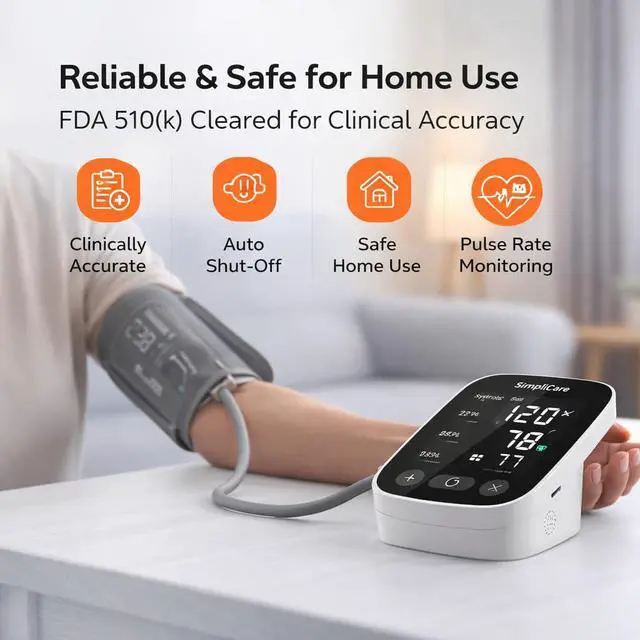 Alt view image 2 of 7 - Blood Pressure Monitor for Home Use, FDA 510(k) Cleared Class II Blood Pressure Monitor, Blood Pressure Machine with Blood Pressure Cuff XL 9-17in, Large 5.2" LED Display, 2-User (AES-U382)