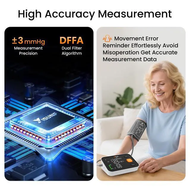 Alt view image 2 of 7 - Arm Blood Pressure Monitor, Automatic Digital Blood Pressure Machine for Home Use with Dual User Memory, Adjustable BP Cuff, Unlimited Free Measurement