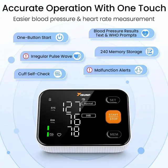 Alt view image 3 of 7 - Arm Blood Pressure Monitor, Automatic Digital Blood Pressure Machine for Home Use with Dual User Memory, Adjustable BP Cuff, Unlimited Free Measurement