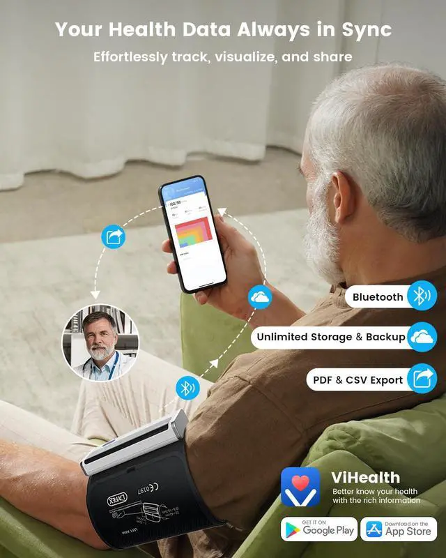 Alt view image 4 of 7 - BP2A Smart Blood Pressure Monitor - Wireless Uppr Arm Cuff Bluetooth BP Machine with One Piece Design, Stores Historical Data and Connects Easily to The APP for iOS & Android