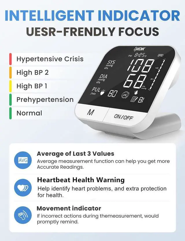Alt view image 3 of 7 - IMDK Blood Pressure Monitors - Arm Blood Pressure Monitors for Home Use, Accuracy of ±3 mmHg, Cuff '8.7-16.5' inch Adjustable, Hypertension Management APP for iOS & Android