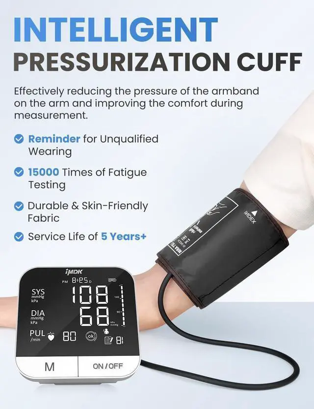 Alt view image 6 of 7 - IMDK Blood Pressure Monitors - Arm Blood Pressure Monitors for Home Use, Accuracy of ±3 mmHg, Cuff '8.7-16.5' inch Adjustable, Hypertension Management APP for iOS & Android