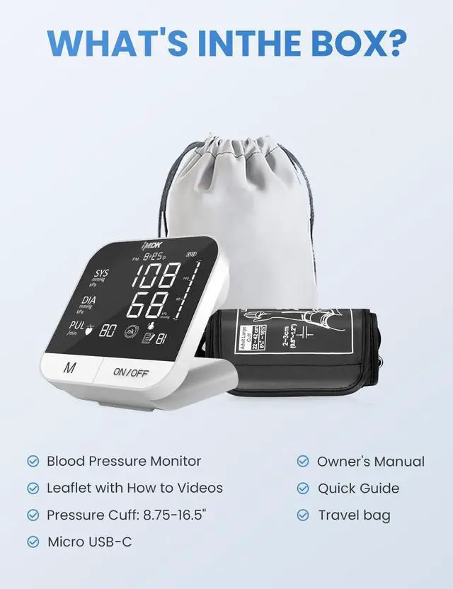 Alt view image 7 of 7 - IMDK Blood Pressure Monitors - Arm Blood Pressure Monitors for Home Use, Accuracy of ±3 mmHg, Cuff '8.7-16.5' inch Adjustable, Hypertension Management APP for iOS & Android