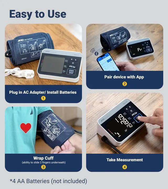 Alt view image 6 of 7 - UA-910BLE Bluetooth Blood Pressure Monitor, 4 Users, Wide Cuff