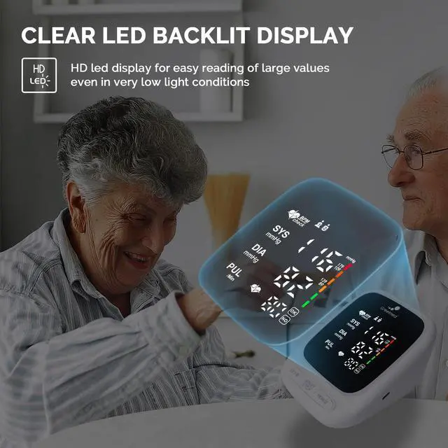 Alt view image 4 of 6 - Blood Pressure Monitor Upper Arm Automatic Talking Blood Pressure Cuff, Rechargeable Blood Pressure Machine for Home Use Digital Led Display, Adjustable 8.7"-16.5" Large BP Cuff Dual User Model