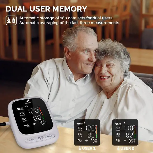 Alt view image 5 of 6 - Blood Pressure Monitor Upper Arm Automatic Talking Blood Pressure Cuff, Rechargeable Blood Pressure Machine for Home Use Digital Led Display, Adjustable 8.7"-16.5" Large BP Cuff Dual User Model