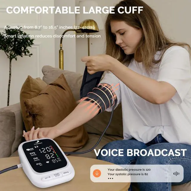 Alt view image 6 of 6 - Blood Pressure Monitor Upper Arm Automatic Talking Blood Pressure Cuff, Rechargeable Blood Pressure Machine for Home Use Digital Led Display, Adjustable 8.7"-16.5" Large BP Cuff Dual User Model