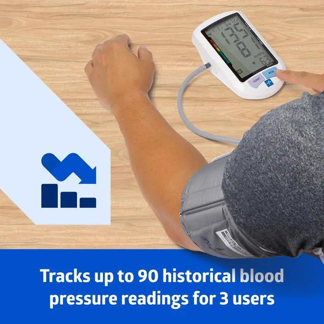 Alt view image 4 of 6 - Plus Elite Automatic Digital Blood Pressure Monitor with Adult and Large Adult Cuffs, Digital LCD Display, Stores Up To 90 Readings, Carrying Case and Batteries Included