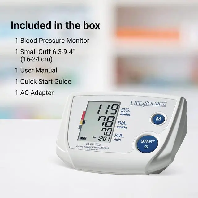Alt view image 7 of 7 - A&D Medical Blood Pressure Monitor for Home Use UA-767PSAC Small Cuff (6.3-9.4 / 16-24 cm), Easy to Use, One Button Operation, Automatic Inflation, AC Adapter