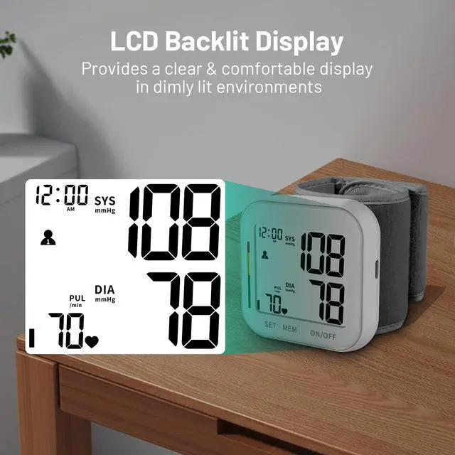 Alt view image 3 of 7 - Blood Pressure Monitor Rechargeable Monitors for Home Use Large LCD Display Adjustable Wrist Cuff 4.92-8.46 Inch Machine 240 Sets Memories with Carrying Case