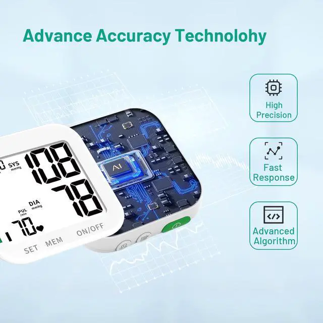 Alt view image 2 of 7 - Blood Pressure Monitor Rechargeable Monitors for Home Use Large LCD Display Adjustable Wrist Cuff 4.92-8.46 Inch Machine 240 Sets Memories with Carrying Case