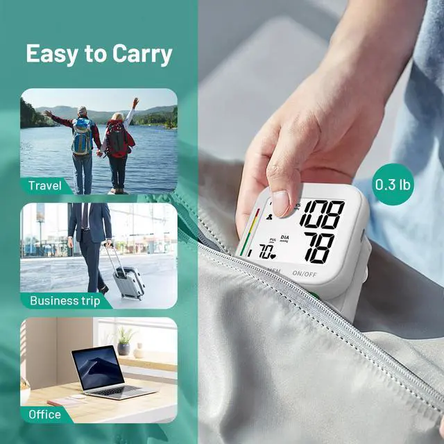 Alt view image 6 of 7 - Blood Pressure Monitor Rechargeable Monitors for Home Use Large LCD Display Adjustable Wrist Cuff 4.92-8.46 Inch Machine 240 Sets Memories with Carrying Case