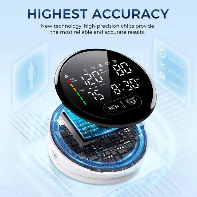 Alt view image 3 of 7 - Blood Pressure Monitor Upper Arm Automatic Monitors for Home Use Adjustable 8.7"-16.5" Cuff Voice Broadcast Large Backlit Display 240 Sets Memory with Storage Bag