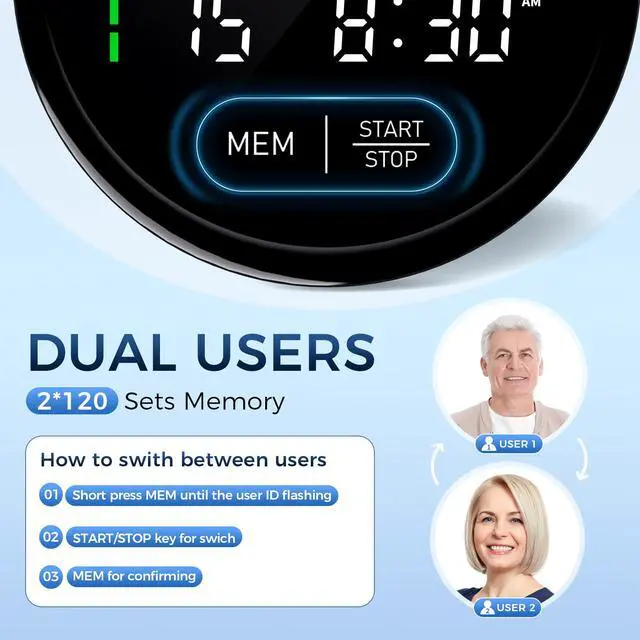 Alt view image 5 of 7 - Blood Pressure Monitor Upper Arm Automatic Monitors for Home Use Adjustable 8.7"-16.5" Cuff Voice Broadcast Large Backlit Display 240 Sets Memory with Storage Bag