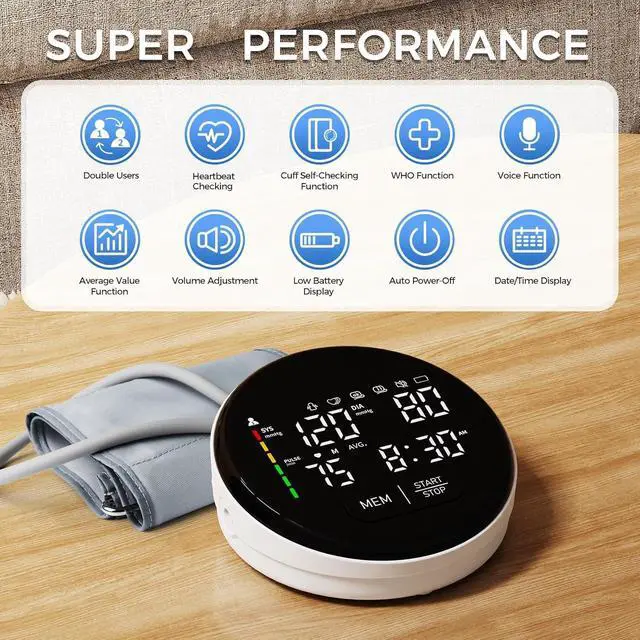 Alt view image 4 of 7 - Blood Pressure Monitor Upper Arm Automatic Monitors for Home Use Adjustable 8.7"-16.5" Cuff Voice Broadcast Large Backlit Display 240 Sets Memory with Storage Bag