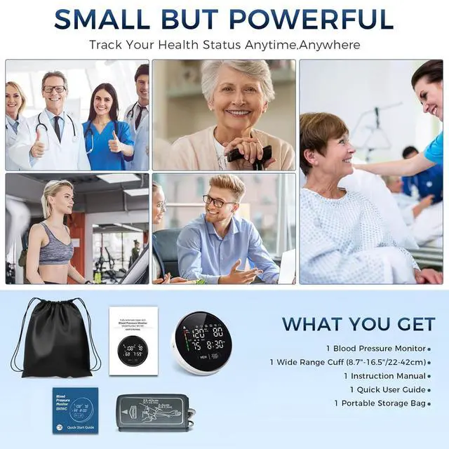 Alt view image 7 of 7 - Blood Pressure Monitor Upper Arm Automatic Monitors for Home Use Adjustable 8.7"-16.5" Cuff Voice Broadcast Large Backlit Display 240 Sets Memory with Storage Bag