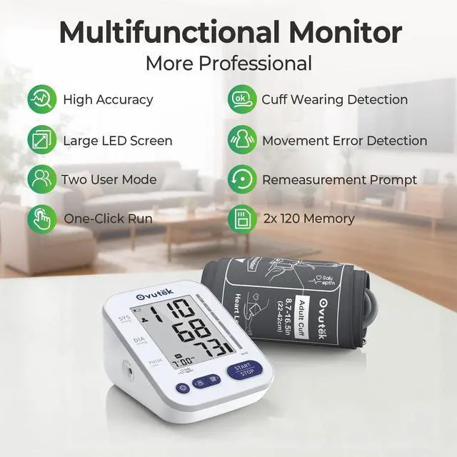 Alt view image 2 of 7 - Blood Pressure Monitors for Home Use: Large BP Cuff with 240 Memories for 2 Users, Upper Arm Blood Pressure Machine, Accurate BP Monitor with Batteries Type-C Cable