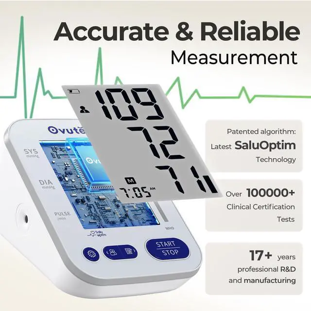 Alt view image 3 of 7 - Blood Pressure Monitors for Home Use: Large BP Cuff with 240 Memories for 2 Users, Upper Arm Blood Pressure Machine, Accurate BP Monitor with Batteries Type-C Cable