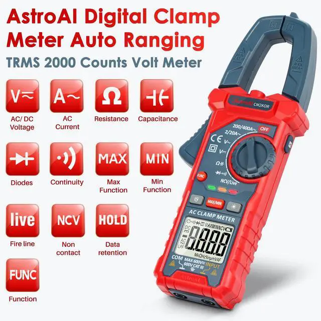 Alt view image 2 of 7 - Digital Clamp Meter Multimeter 2000 Counts Amp Voltage Tester Auto-ranging with AC/DC Voltage, AC Current, Resistance, Capacitance, Continuity, Live Wire Test, NCV, Blue