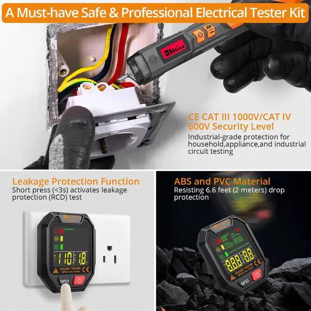Alt view image 2 of 7 - 12V-1000V/48V-1000V Voltage Detector Pen and Receptacle Tester