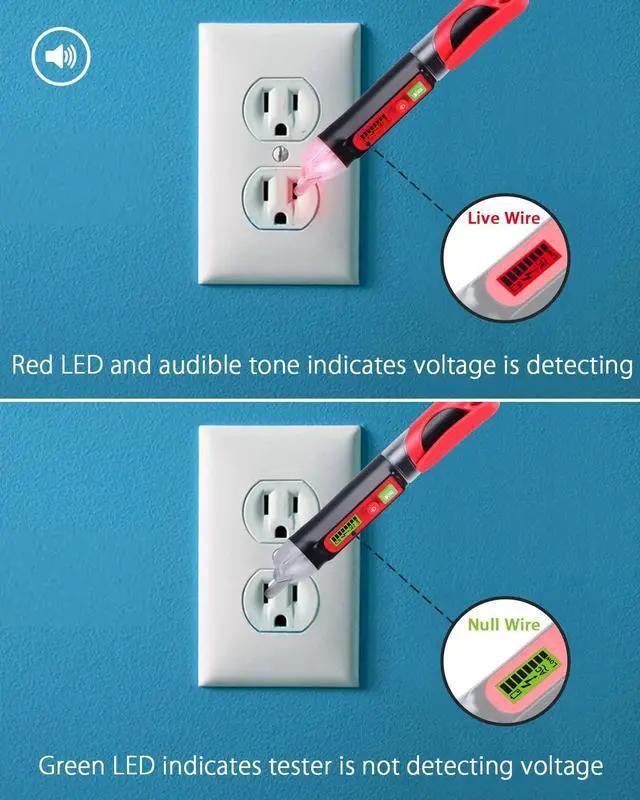 Alt view image 3 of 7 - Non-Contact Voltage Detector Pen, Dual Sensitive Range Electrical Tester Pen 12V-1000V/48V-1000V with Buzzer & Flashlight for Testing Electric Cable, Live Wire, Circuit Finder