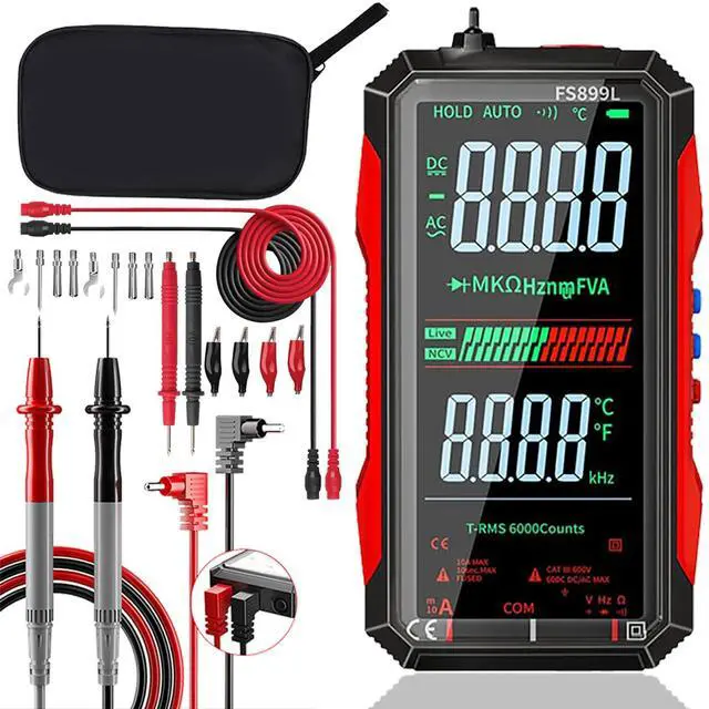 Main image of 2026 Upgraded FS899L Digital Multimeter, Color Screen, USB-C with 20pcs Silicone Multimeter Test Leads Kit, Rechargeable, Auto-Ranging, 6000 Counts True RMS AC/DC Voltage, NCV, Capacitance Tester.
