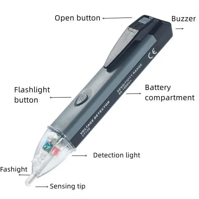 Alt view image 2 of 6 - Non-Contact Voltage Tester Tools,LED Flashlight,Buzzer Alarm,AC Voltage Detector Pen,Test Range 60V - 1000V for Live/Null Wire Judgment
