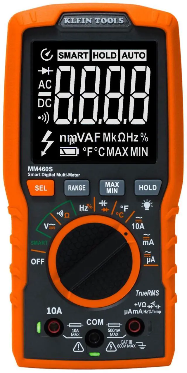 Main image of MM460S Smart Digital Multimeter, 600V AC/DC Auto-Ranging TRMS, Voltage Tester, Backlit Display, Hands-Free Operation, Professional Electrical Tester