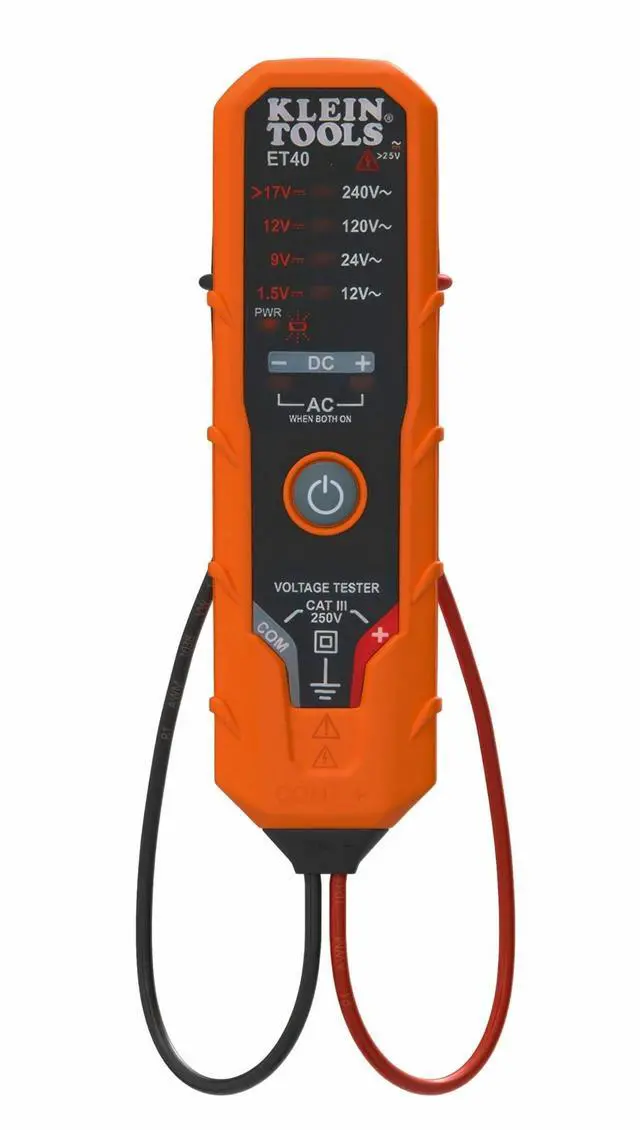 Main image of ET40 Digital AC/DC Voltage Tester, 12-240V AC, 1.5-24V DC, LED Illumination, DC Polarity, Auto Off, CAT III 250V-Class 2- Double Insulation, IP41 Dust and Water Resistant