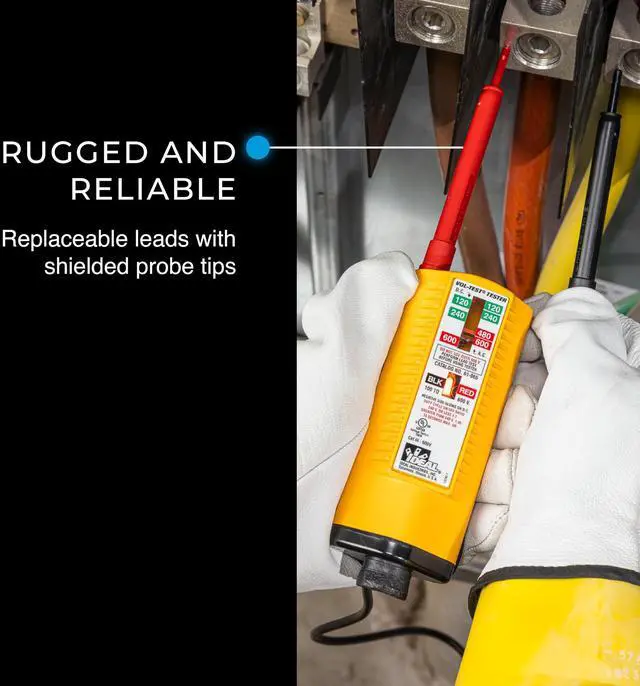 Alt view image 3 of 7 - Ideal Electrical Vol-Con Solenoid Voltage Tester, CAT III 600V, AC/DC Detection, Vibrating Alert, Low Impedance, LED & Neon Indicators, Replaceable Shielded Leads, Rugged & Reliable Electrician Tools