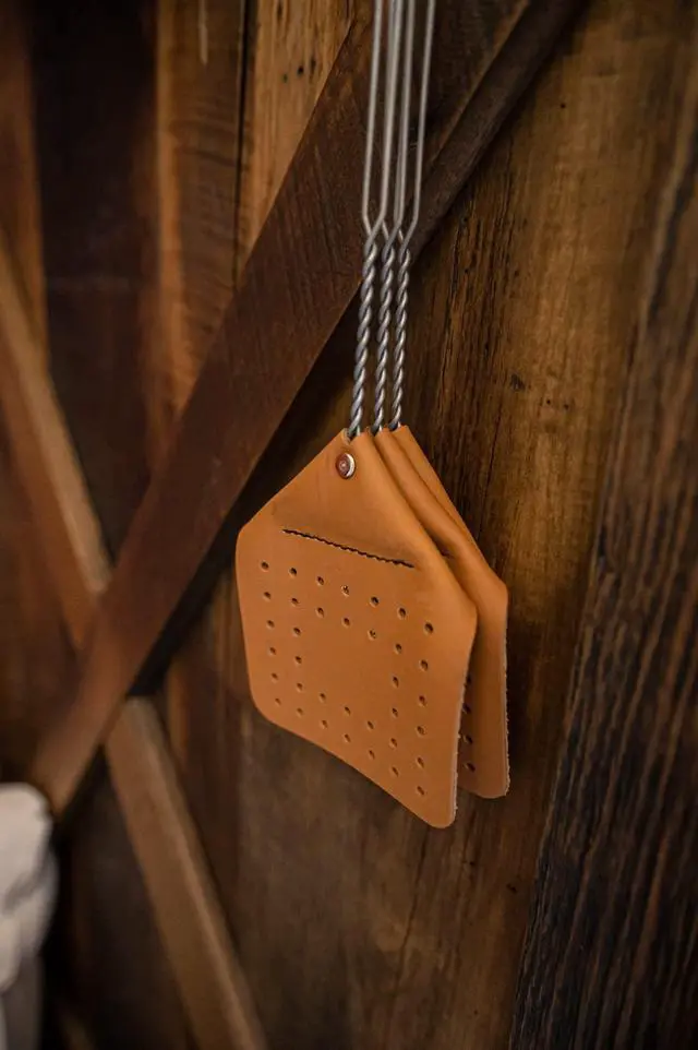 Alt view image 5 of 6 - Leather Fly Swatter Set (1 Pack) 17 Amish-Made Fly Swat w/Real Leather Paddle Fly Swatters Multi Pack w/Metal Handle Bug Swatter, Mosquito Swatter, Wasp Swatter (Brown)