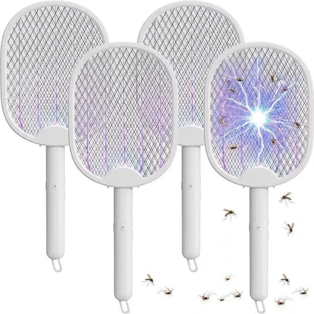 Main image of 4 Pcs Foldable Electric Fly Swatter 2 in 1 Mosquito Swatter 1200mah Battery Rechargeable Bug Zapper Racket USB Handheld with 3 Layer Safety Mesh for Camping Backyard Patio Travel Home Office