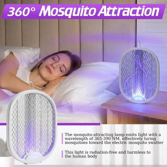 Alt view image 6 of 7 - 4 Pcs Foldable Electric Fly Swatter 2 in 1 Mosquito Swatter 1200mah Battery Rechargeable Bug Zapper Racket USB Handheld with 3 Layer Safety Mesh for Camping Backyard Patio Travel Home Office