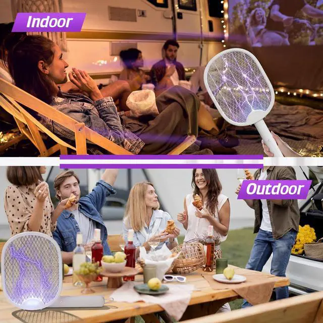 Alt view image 7 of 7 - 4 Pcs Foldable Electric Fly Swatter 2 in 1 Mosquito Swatter 1200mah Battery Rechargeable Bug Zapper Racket USB Handheld with 3 Layer Safety Mesh for Camping Backyard Patio Travel Home Office