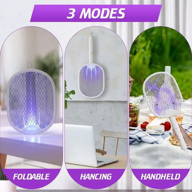Alt view image 5 of 7 - 4 Pcs Foldable Electric Fly Swatter 2 in 1 Mosquito Swatter 1200mah Battery Rechargeable Bug Zapper Racket USB Handheld with 3 Layer Safety Mesh for Camping Backyard Patio Travel Home Office