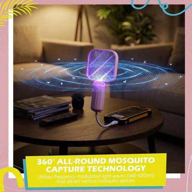 Alt view image 3 of 7 - 8 Pack Mini Electric Mosquito Swatter Plug-and-Play USB Mosquito Attracting Lamp Portable Electric Bug Zapper Safety Net Mosquitoes Zapper Fly Swatter for Indoor Outdoor Camping (Cute Colors)
