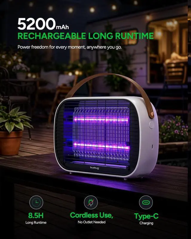Alt view image 2 of 7 - LED Bug Zapper Indoor Outdoor, Rechargeable 5200mAh, Dual Band Attraction, 50000H Long-Life LED Bulbs, Portable Mosquito Zapper, Fly Trap Mosquito Trap, Fly Killer Fly Zapper MA015C