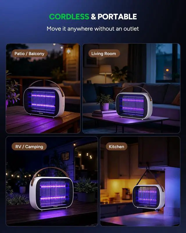 Alt view image 3 of 7 - LED Bug Zapper Indoor Outdoor, Rechargeable 5200mAh, Dual Band Attraction, 50000H Long-Life LED Bulbs, Portable Mosquito Zapper, Fly Trap Mosquito Trap, Fly Killer Fly Zapper MA015C