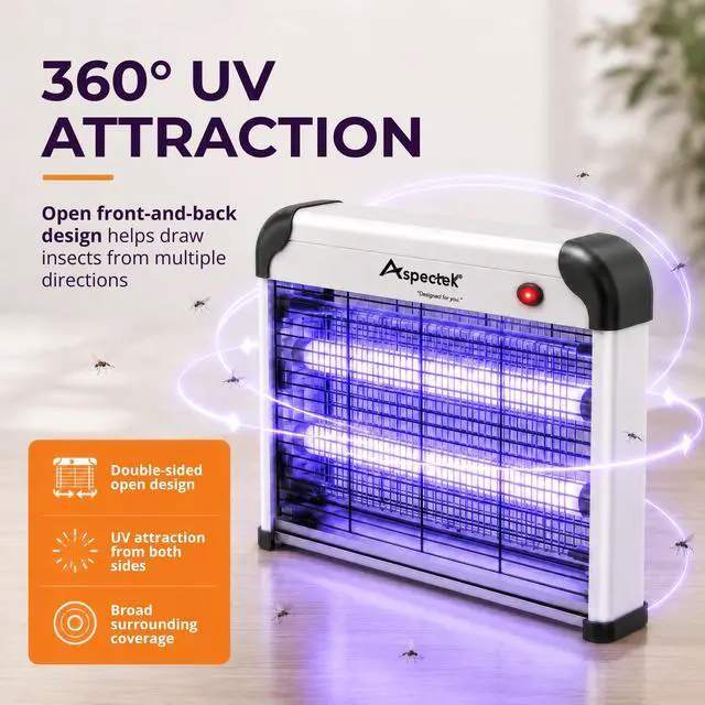 Alt view image 3 of 7 - 20W Electric Bug Zapper, High Voltage Mosquito and Fly Killer, Heavy Duty 360° Gnat Trap for Indoor, Bedroom, Covered Patios, Farm, BBQ and Greenhouse, Includes 2 Replacement Bulbs