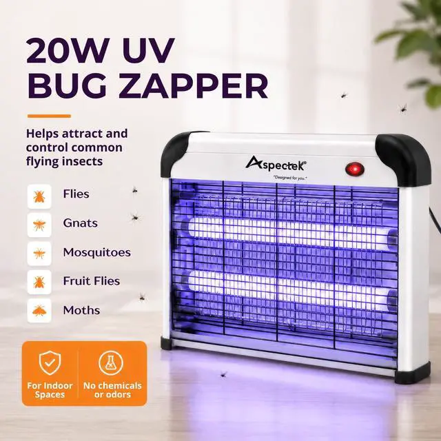 Alt view image 2 of 7 - 20W Electric Bug Zapper, High Voltage Mosquito and Fly Killer, Heavy Duty 360° Gnat Trap for Indoor, Bedroom, Covered Patios, Farm, BBQ and Greenhouse, Includes 2 Replacement Bulbs