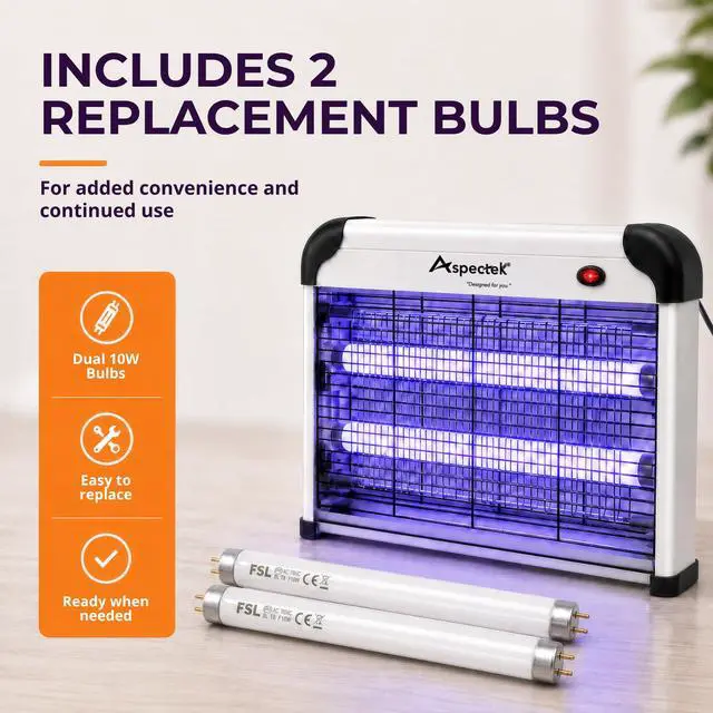 Alt view image 7 of 7 - 20W Electric Bug Zapper, High Voltage Mosquito and Fly Killer, Heavy Duty 360° Gnat Trap for Indoor, Bedroom, Covered Patios, Farm, BBQ and Greenhouse, Includes 2 Replacement Bulbs