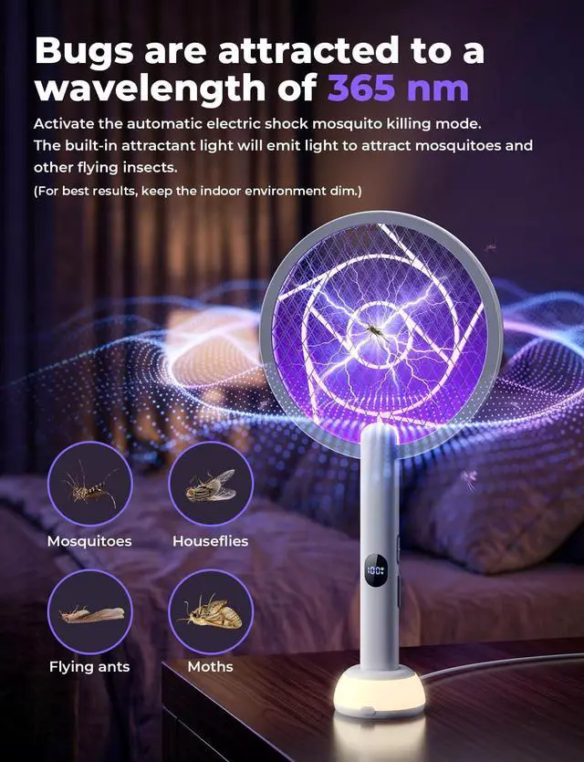 Alt view image 2 of 7 - Electric Fly Swatter Bug Zapper Racket Dual Modes