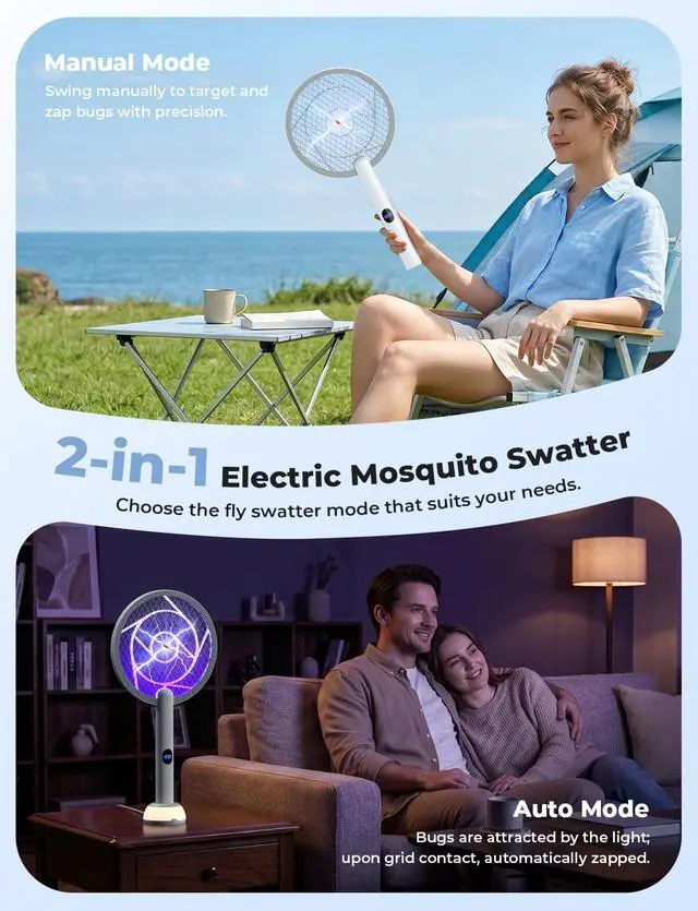 Alt view image 4 of 7 - Electric Fly Swatter Bug Zapper Racket Dual Modes