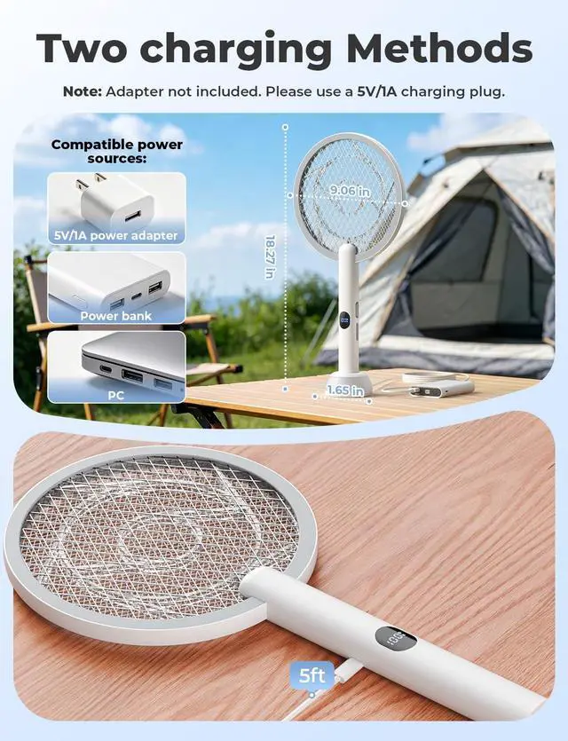 Alt view image 5 of 7 - Electric Fly Swatter Bug Zapper Racket Dual Modes