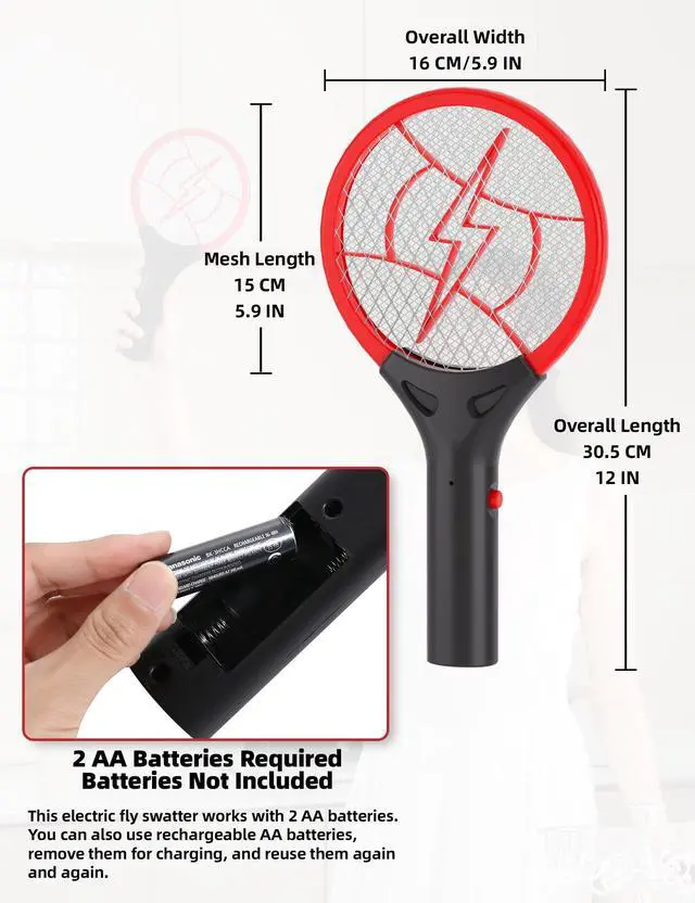 Alt view image 2 of 6 - 2 Pack Mini Electric Fly Swatter, Battery Powered Bug Zapper Racket, 3000VDC Portable Fly Zapper for Kitchen Bedroom Camping, Batteries Not Included