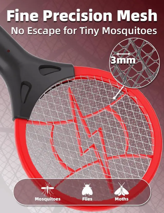 Alt view image 3 of 6 - 2 Pack Mini Electric Fly Swatter, Battery Powered Bug Zapper Racket, 3000VDC Portable Fly Zapper for Kitchen Bedroom Camping, Batteries Not Included